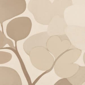 Empapelado mural Emil Bouquet Sand & Lime, colección Quiet Worlds, ramillete de hojas en tonos sepia - Alchemyst