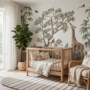 Empapelado infantil Animals In The Jungle 02 de ALCHEMYST aplicado en un cuarto de bebé