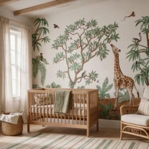 Empapelado infantil Animals In The Jungle 1 de ALCHEMYST aplicado en un cuarto de bebé