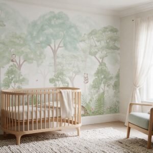 Empapelado infantil Baby Forest 1 de ALCHEMYST aplicado en un cuarto de bebé