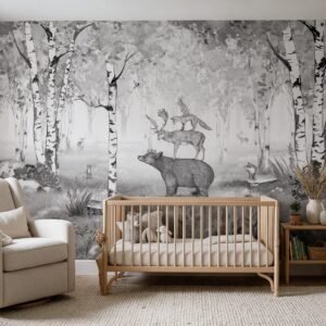 Empapelado infantil Bear King BW de ALCHEMYST aplicado en un cuarto de bebé