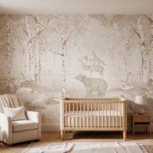 Empapelado infantil Bear King Sepia de ALCHEMYST aplicado en un cuarto de bebé