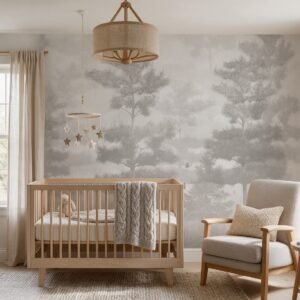 Empapelado infantil Bunny Field 02 de ALCHEMYST aplicado en un cuarto de bebé