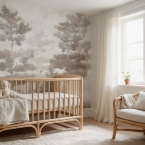 Empapelado infantil Bunny Field 03 de ALCHEMYST aplicado en un cuarto de bebé