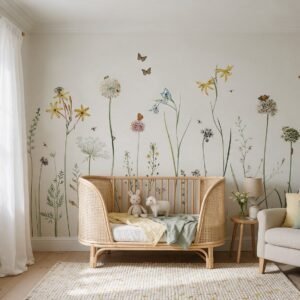 Empapelado infantil Butterfly Garden de ALCHEMYST aplicado en un cuarto de bebé