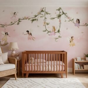 Empapelado infantil Dream Flight 1 de ALCHEMYST aplicado en un cuarto de bebé
