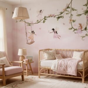 Empapelado infantil Dream Flight 2 de ALCHEMYST aplicado en un cuarto de bebé