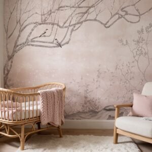 Empapelado infantil Ethereal Blossom 1 de ALCHEMYST aplicado en un cuarto de bebé