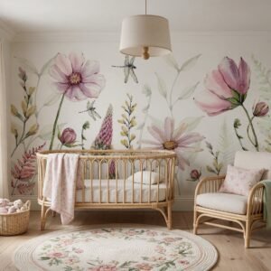 Empapelado infantil Fabulous Flowers 1 de ALCHEMYST aplicado en un cuarto de bebé