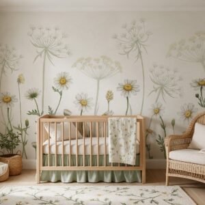 Empapelado infantil Field Of Daisies 1 de ALCHEMYST aplicado en un cuarto de bebé
