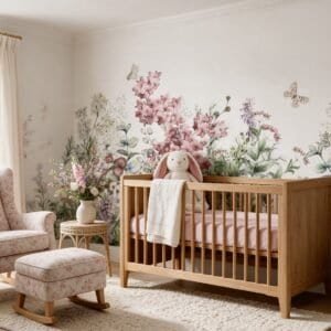 Empapelado infantil Flower Delight 1 de ALCHEMYST aplicado en un cuarto de bebé