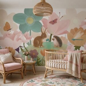 Empapelado infantil Flowery Hill 1 de ALCHEMYST aplicado en un cuarto de bebé