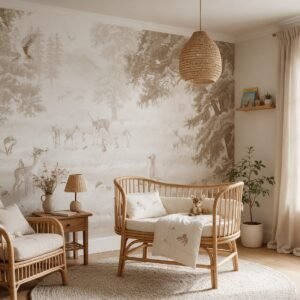 Empapelado infantil Forest Fun 2 de ALCHEMYST aplicado en un cuarto de bebé