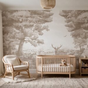 Empapelado infantil Forest Vista 2 de ALCHEMYST aplicado en un cuarto de bebé