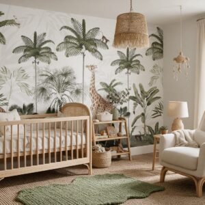 Empapelado infantil Gracious Giraffes 1 de ALCHEMYST aplicado en un cuarto de bebé