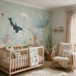 Empapelado infantil Kelp Forest 1 de ALCHEMYST aplicado en un cuarto de bebé