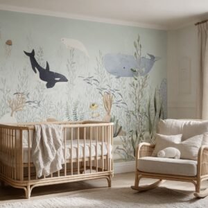 Empapelado infantil Kelp Forest 2 de ALCHEMYST aplicado en un cuarto de bebé