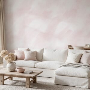 Empapelado Mural Subtle Pink de ALCHEMYST aplicado en un living comedor