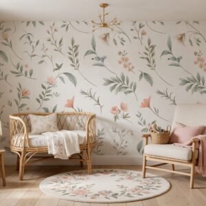 Empapelado infantil Nursery Flower 1 de ALCHEMYST aplicado en un cuarto de bebé