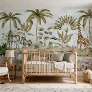 Empapelado infantil Savannah 1 de ALCHEMYST aplicado en un cuarto de bebé