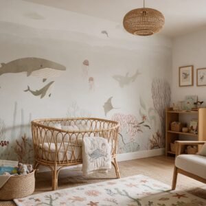 Empapelado infantil Sensational Sea 2 de ALCHEMYST aplicado en un cuarto de bebé