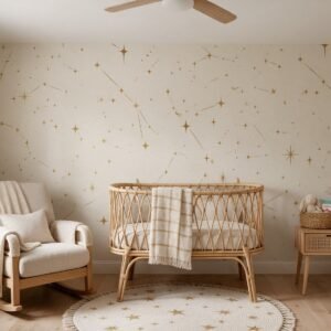 Empapelado infantil Stars 2 de ALCHEMYST aplicado en un cuarto de bebé