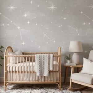 Empapelado infantil Stars 5 de ALCHEMYST aplicado en un cuarto de bebé