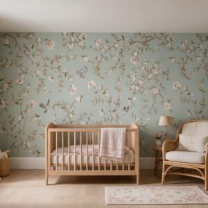 Empapelado infantil Summer Roses 2 de ALCHEMYST aplicado en un cuarto de bebé
