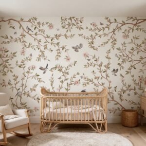 Empapelado infantil Summer Roses de ALCHEMYST aplicado en un cuarto de bebé