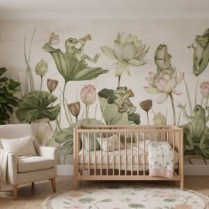 Empapelado infantil Water Lily Orchestra de ALCHEMYST aplicado en un cuarto de bebé