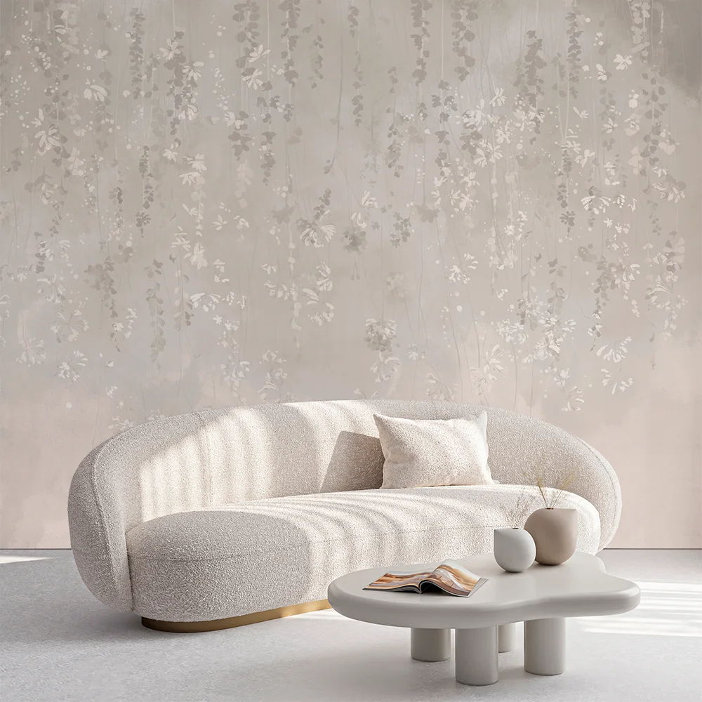 Mural ilustrado de flores silvestres en beige - Alchemyst